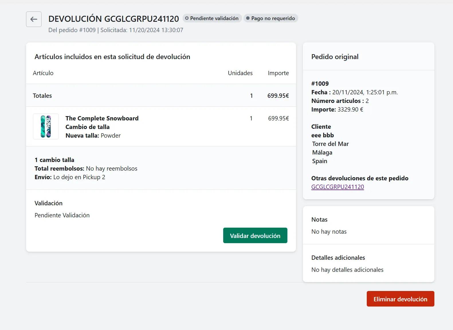 Returns management inside the Shopify admin